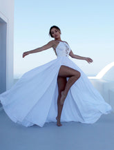 Weißes Maxikleid rückenfrei Damen langes Kleid Träger Split Party Sommerkleid